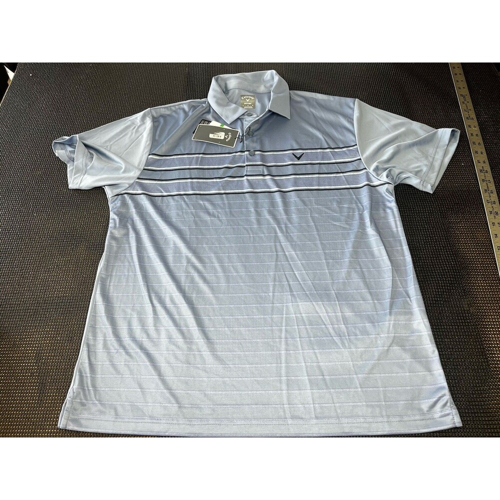 Callaway Opti-Dri Golf Polo Shirt Mens Large Blue Striped UPF 15 Infinity L NEW‎